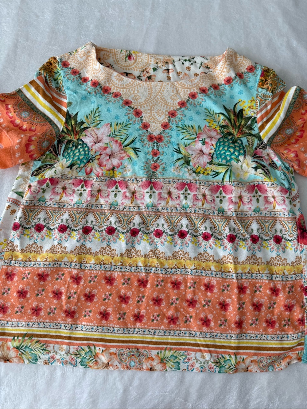 FARM Rio Mixed Pineapple Floral Print Blouse Size Small D87